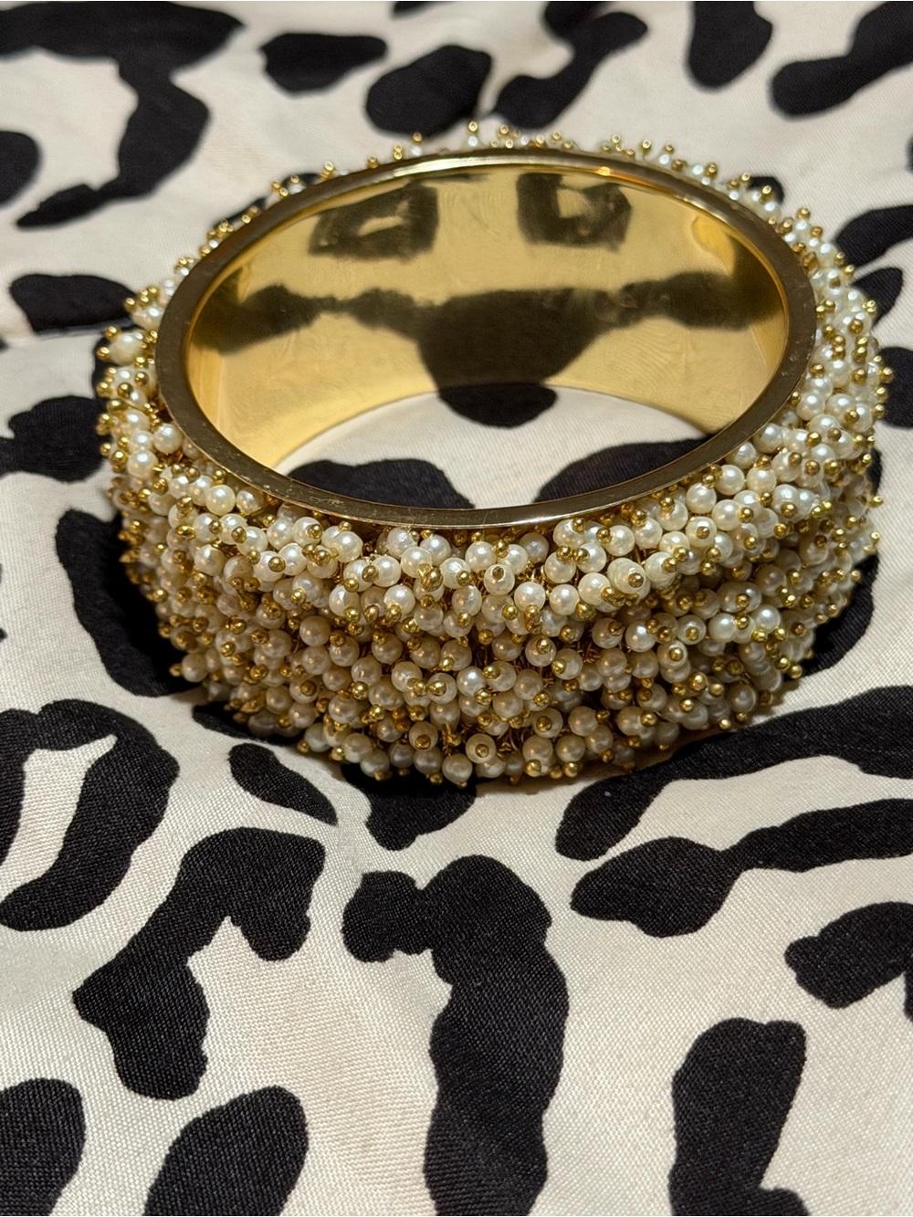 Gold Pearl Beaded Bangle Bracelet - Women Jewelry - Picture 3 of 3